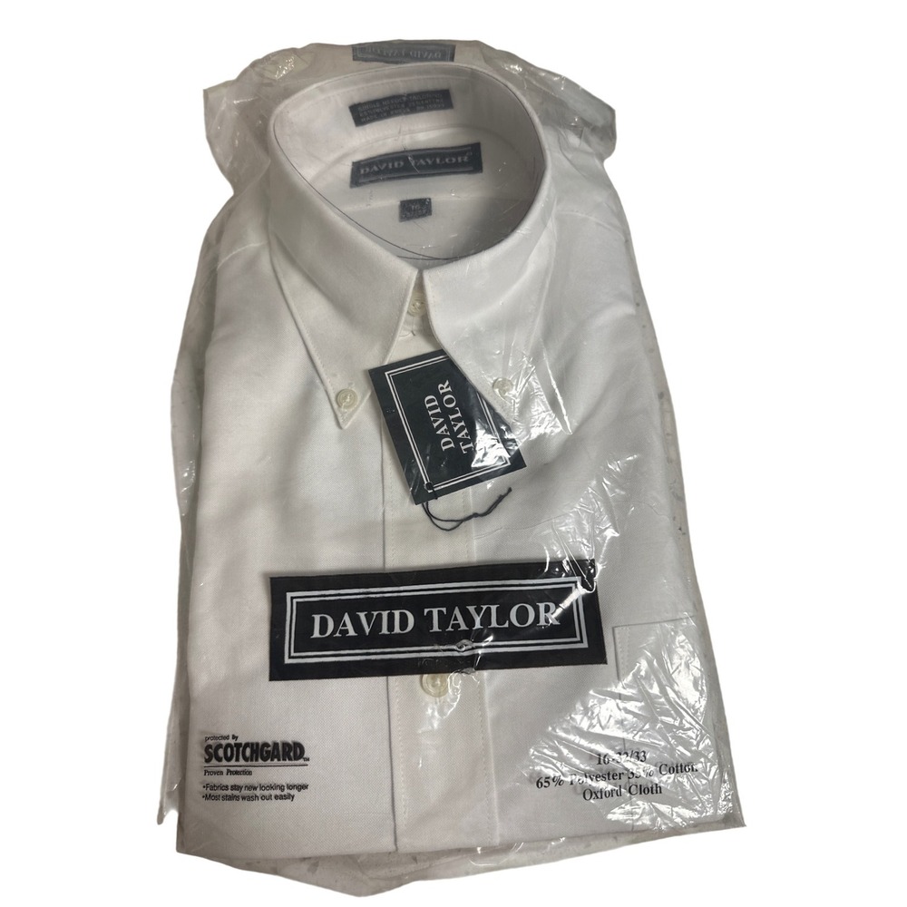 David Taylor Oxford Dress Shirt Scotchgard Fabric Stay White 16 32/33